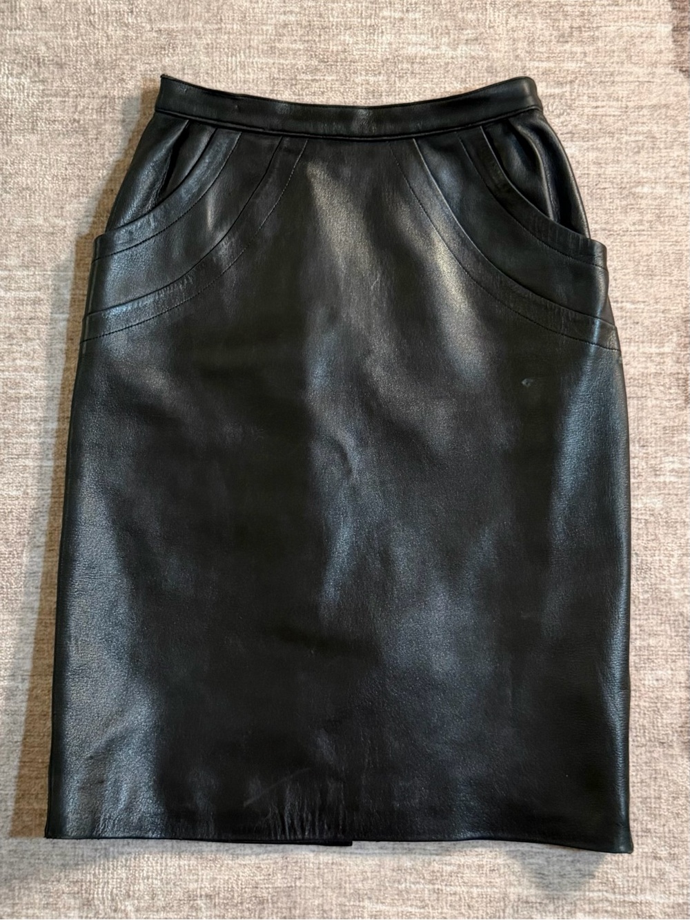 Saint Laurent Rive Gauche Rare Vintage Black Leather Pencil Skirt VTG FR 36 YSL - Picture 2 of 5